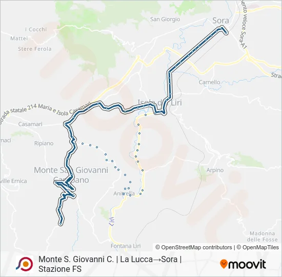 Percorso linea bus COTRAL