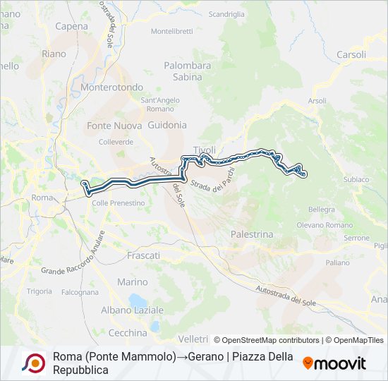 Percorso linea bus COTRAL