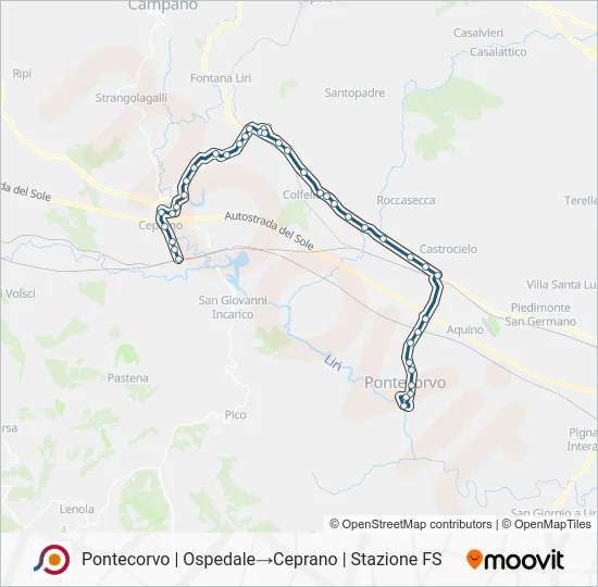 Percorso linea bus COTRAL