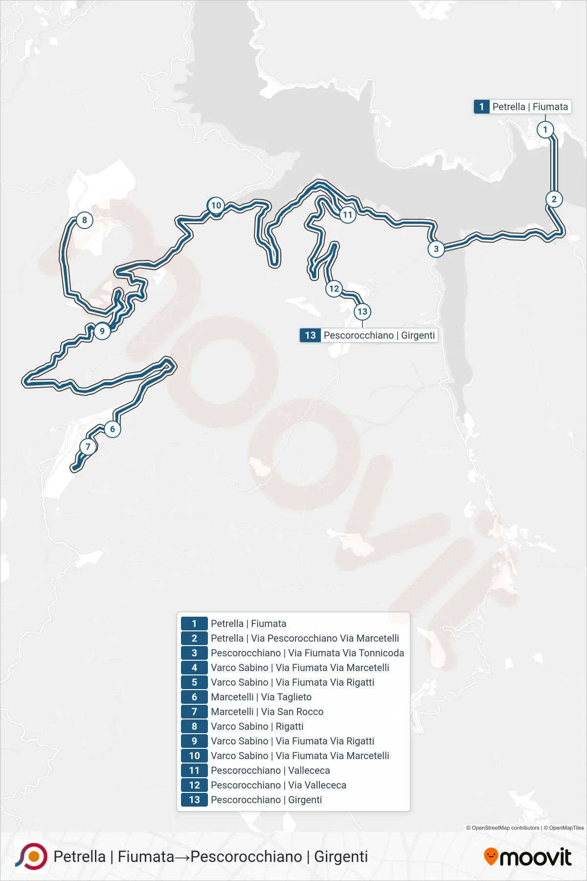 Linea COTRAL bus (Petrella | Fiumata→Pescorocchiano | Girgenti) - Percorsi e fermate sulla mappa