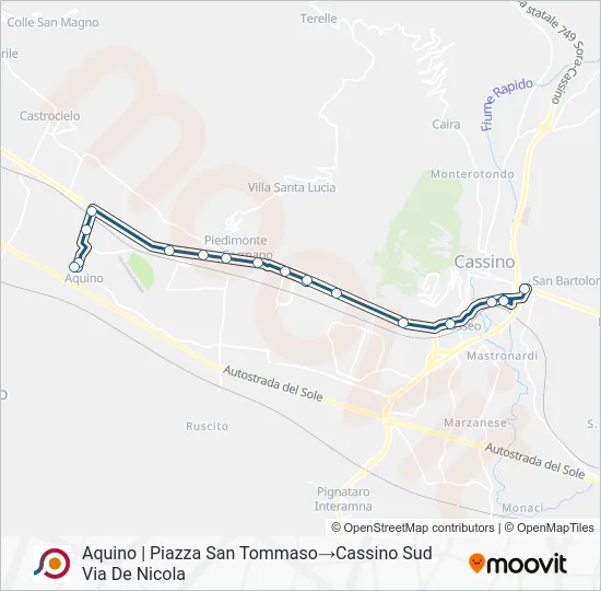 Percorso linea bus COTRAL
