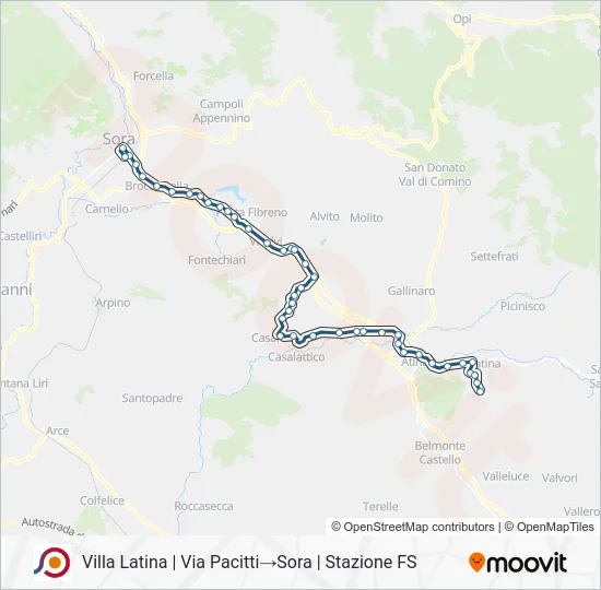 Percorso linea bus COTRAL