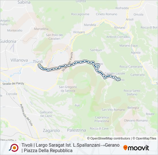 Percorso linea bus COTRAL