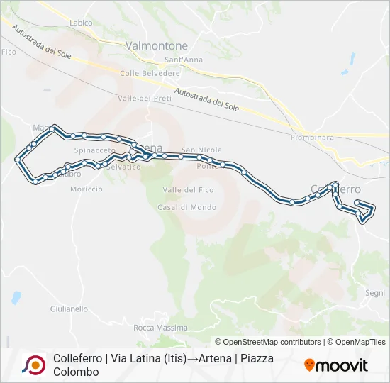 Percorso linea bus COTRAL