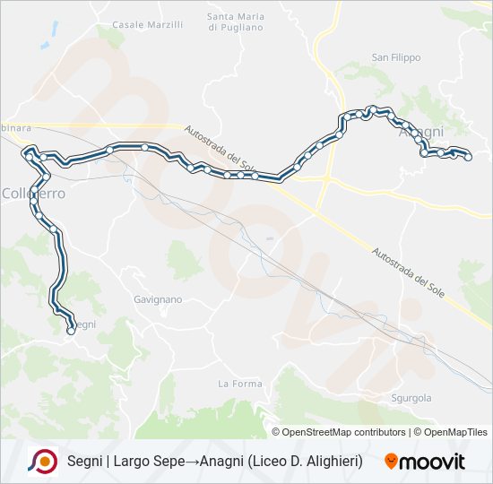 Percorso linea bus COTRAL