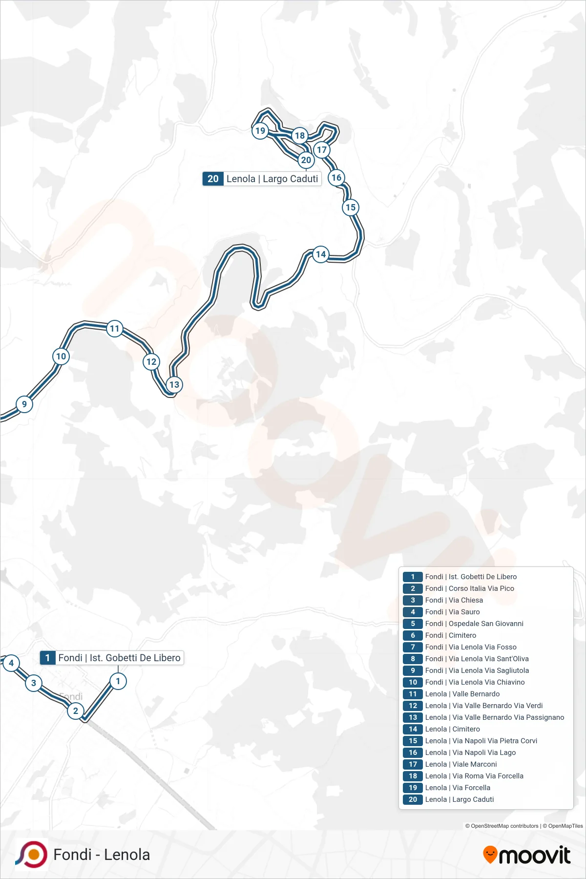 Linea COTRAL bus (Fondi | Ist. Gobetti De Libero→Lenola | Largo Caduti) - Percorsi e fermate sulla mappa