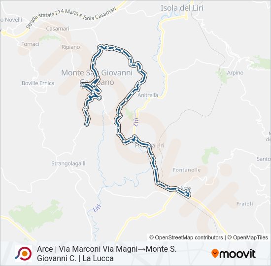 Percorso linea bus COTRAL