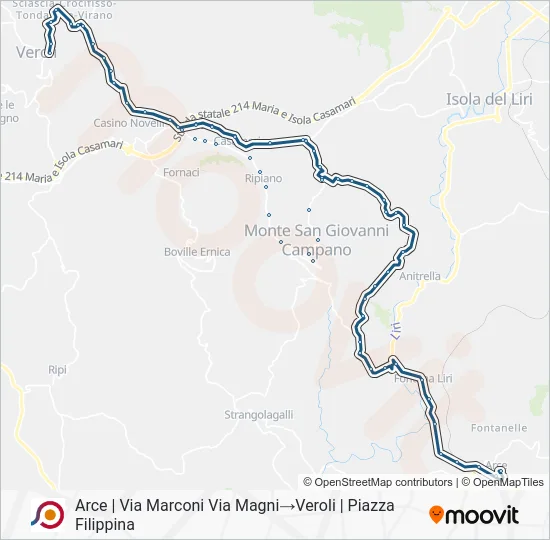 Percorso linea bus COTRAL