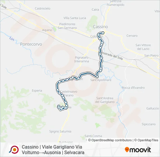 Percorso linea bus COTRAL