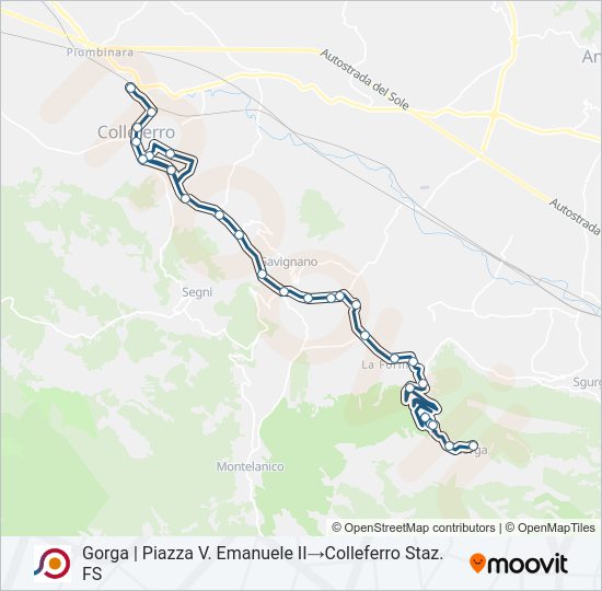 Percorso linea bus COTRAL