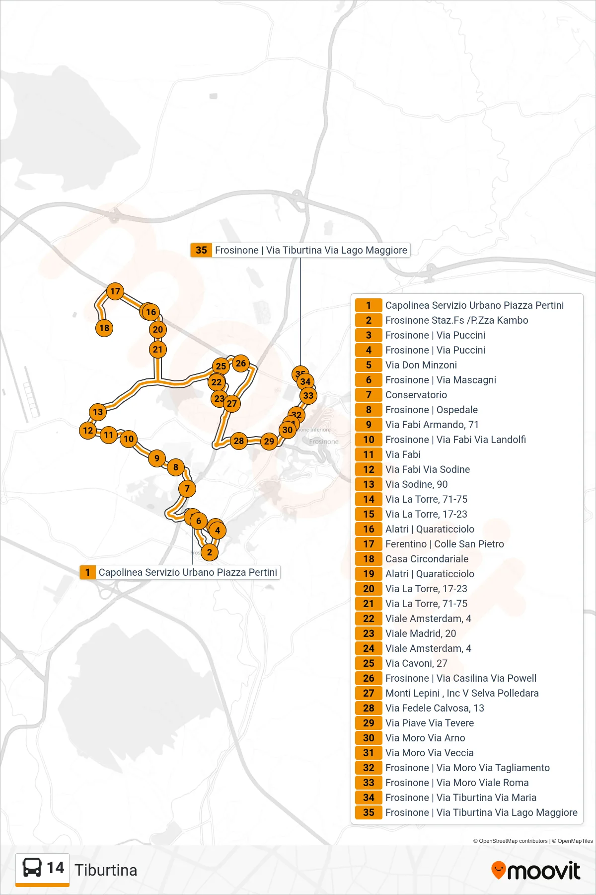 Linea 14 bus (Tiburtina) - Percorsi e fermate sulla mappa