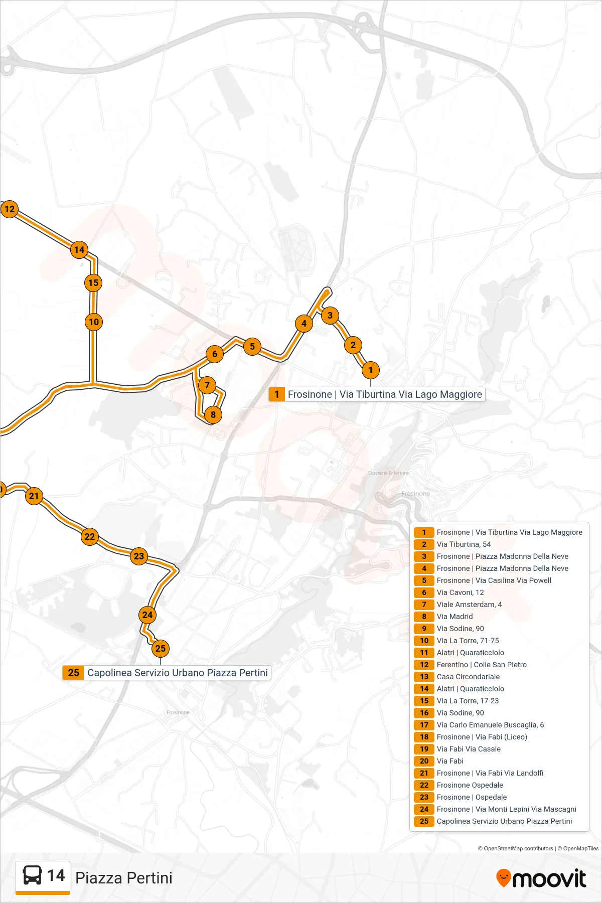 Linea 14 bus (Piazza Pertini) - Percorsi e fermate sulla mappa