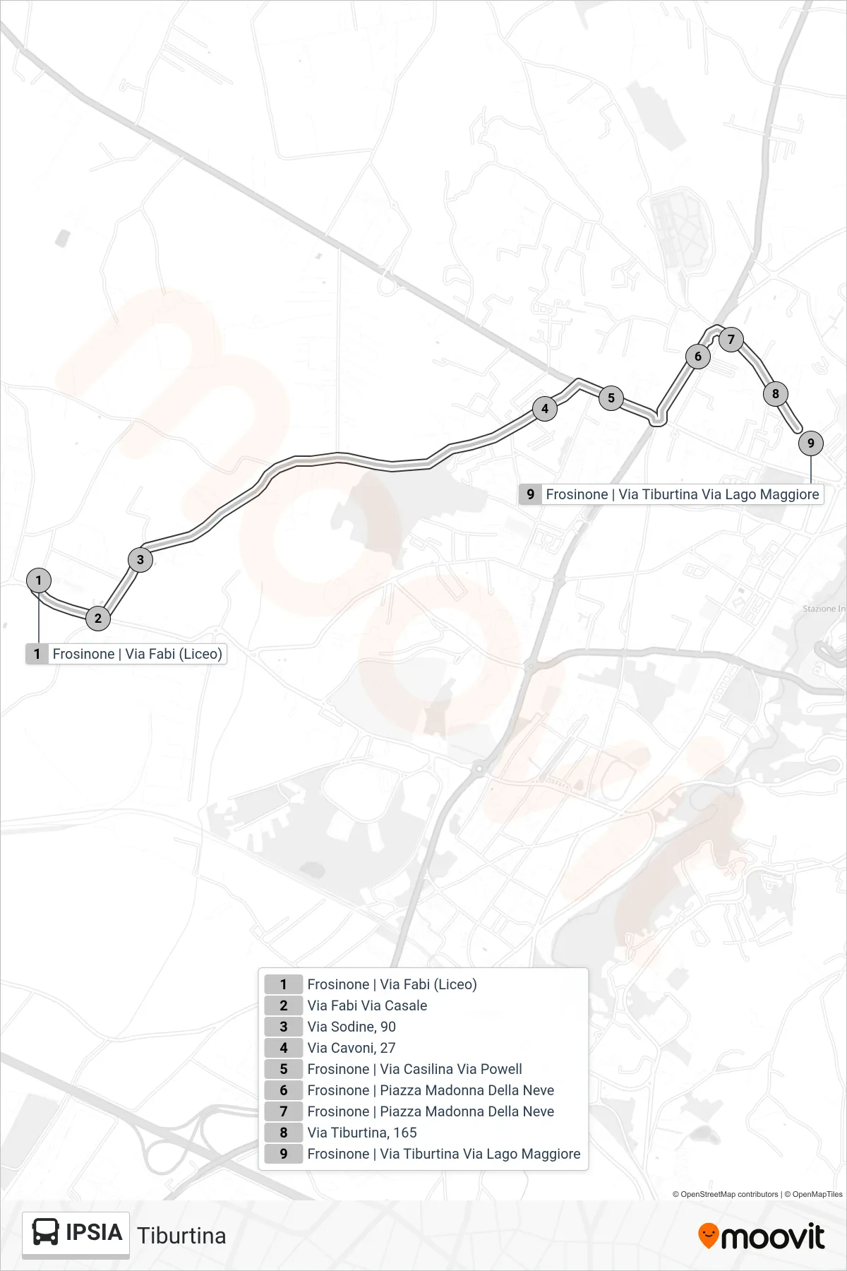 IPSIA bus Line (Tiburtina) route and stops on a map