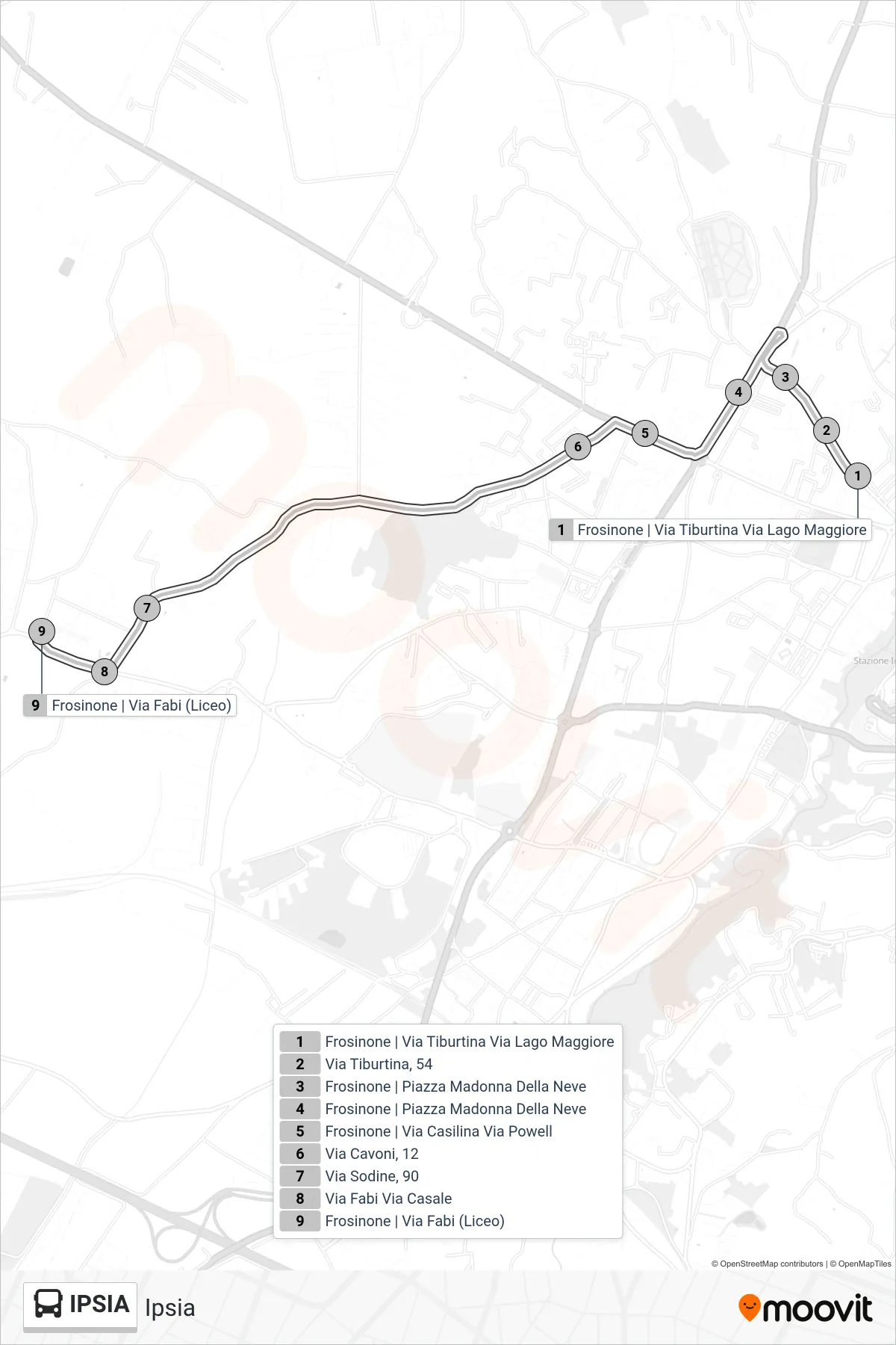 IPSIA bus Line (Ipsia) route and stops on a map