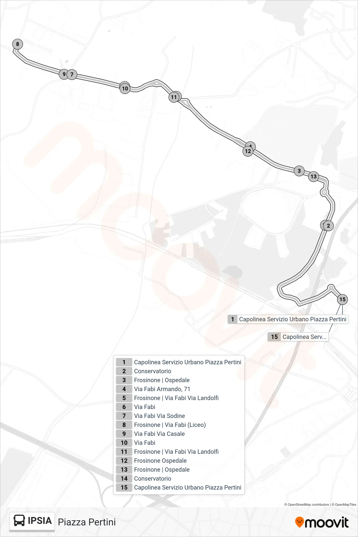 IPSIA bus Line (Pertini Square) route and stops on a map