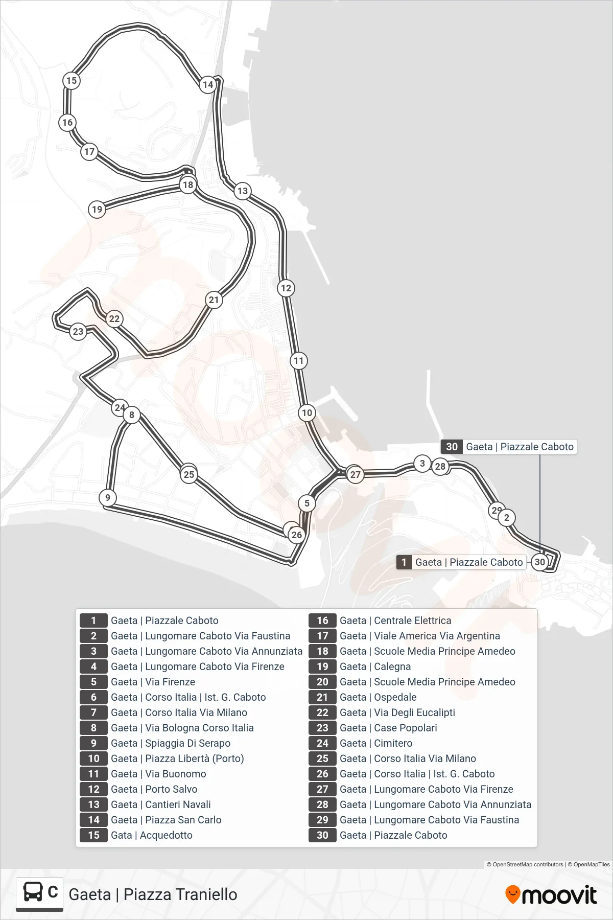Linea C  bus (Gaeta | Piazza Traniello) - Percorsi e fermate sulla mappa