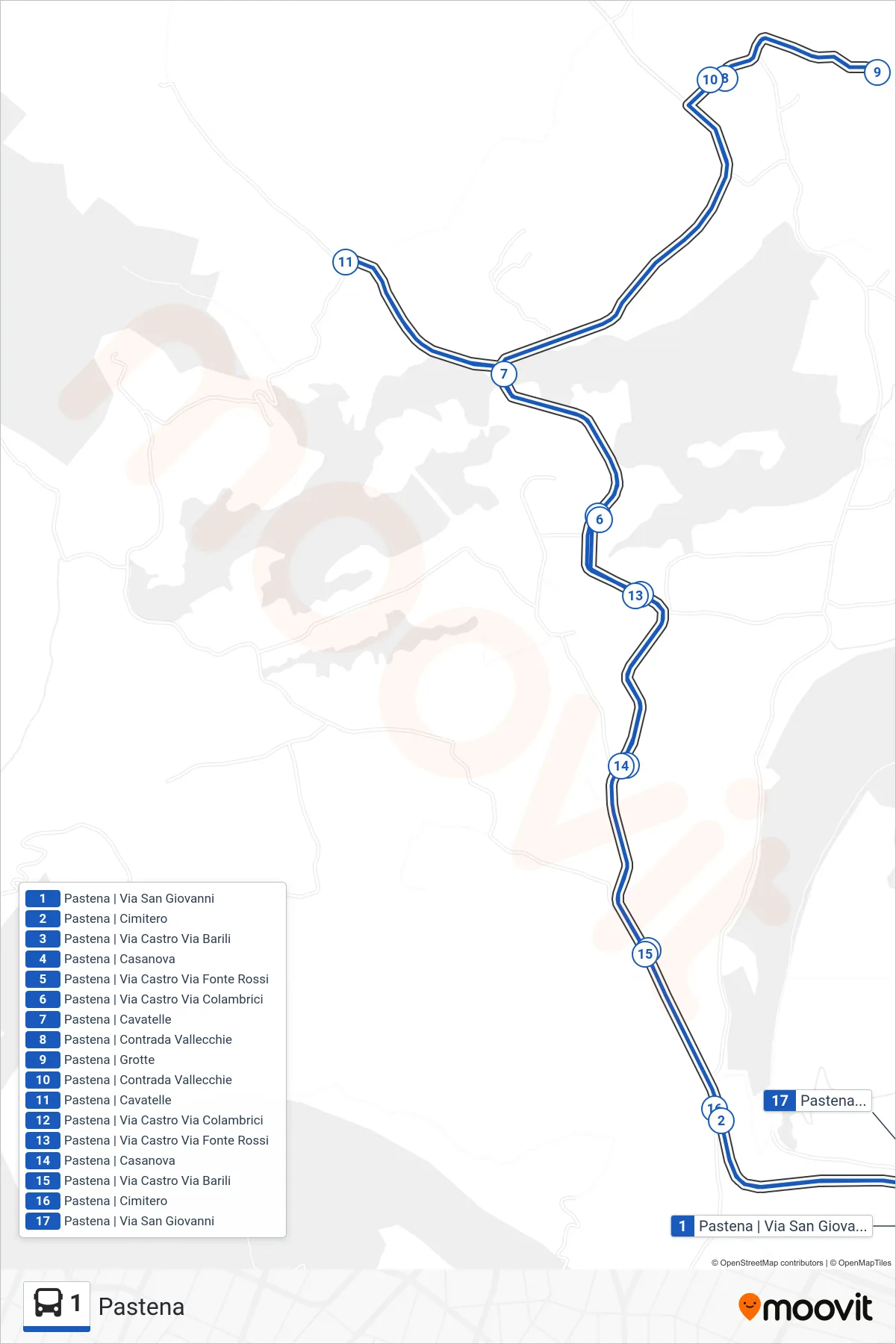 Linea 1 bus (Pastena) - Percorsi e fermate sulla mappa