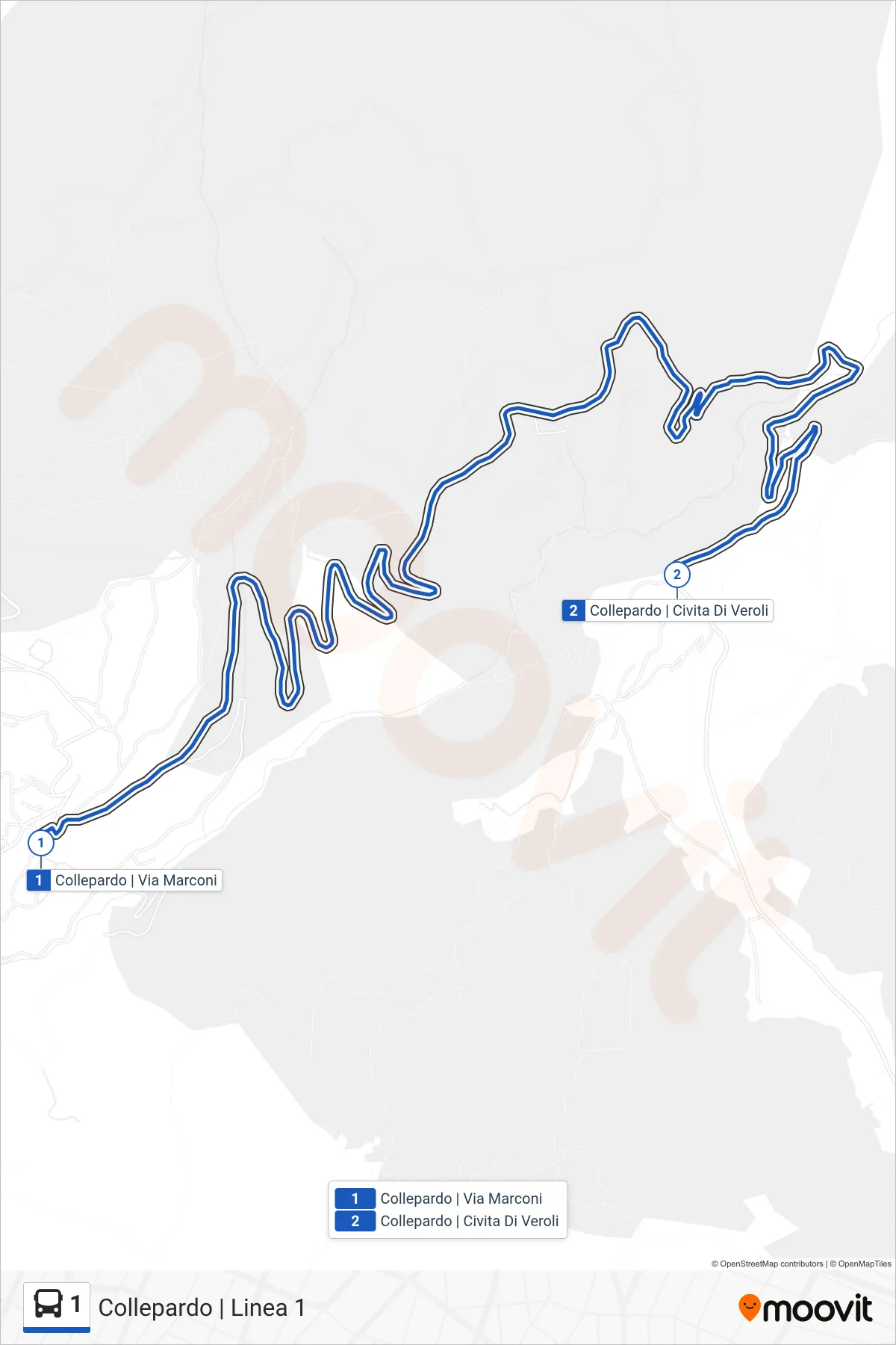 1 bus Line (Collepardo | Civita) route and stops on a map