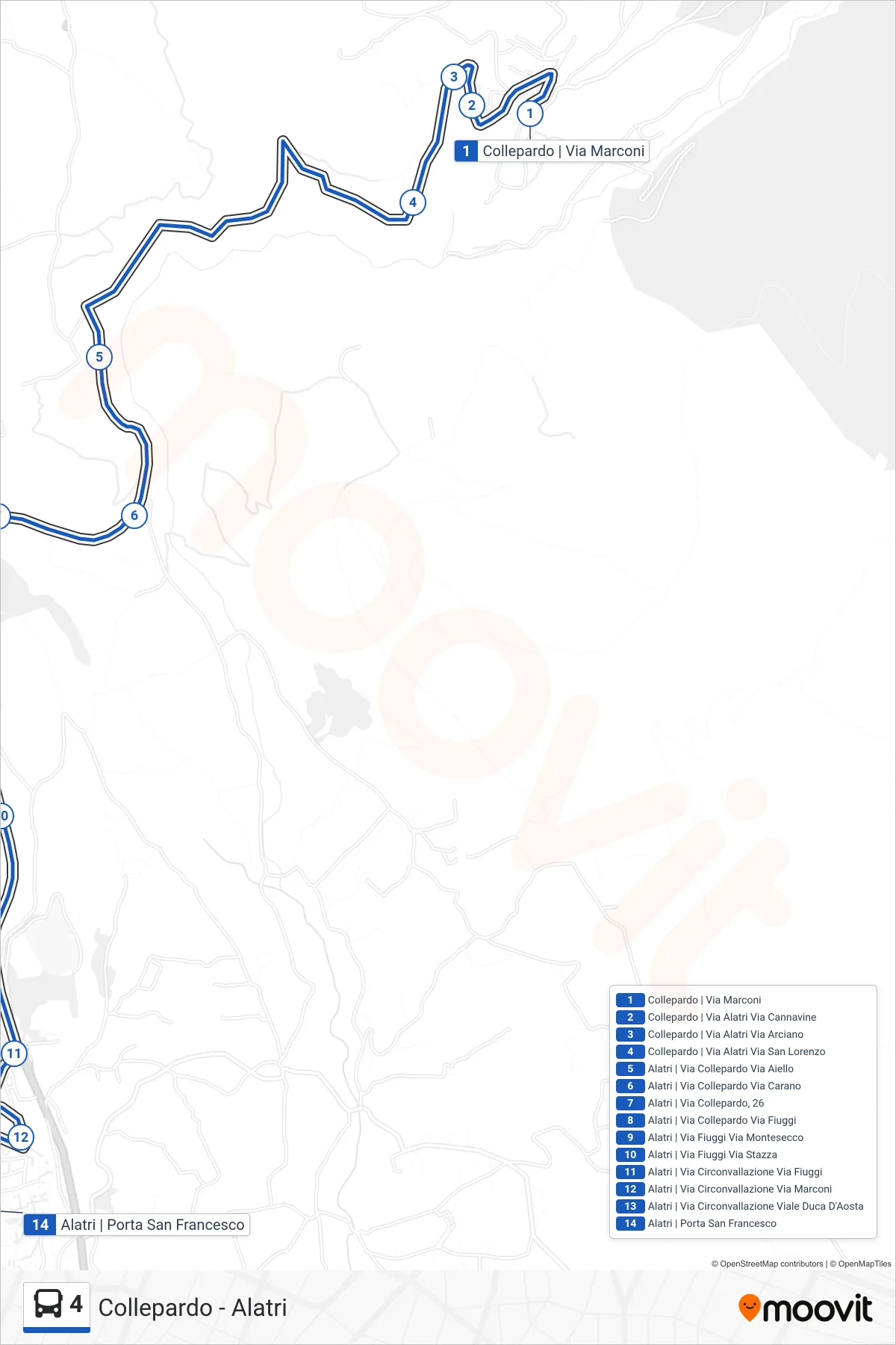 Linea 4  bus (Alatri | Porta San Francesco) - Percorsi e fermate sulla mappa