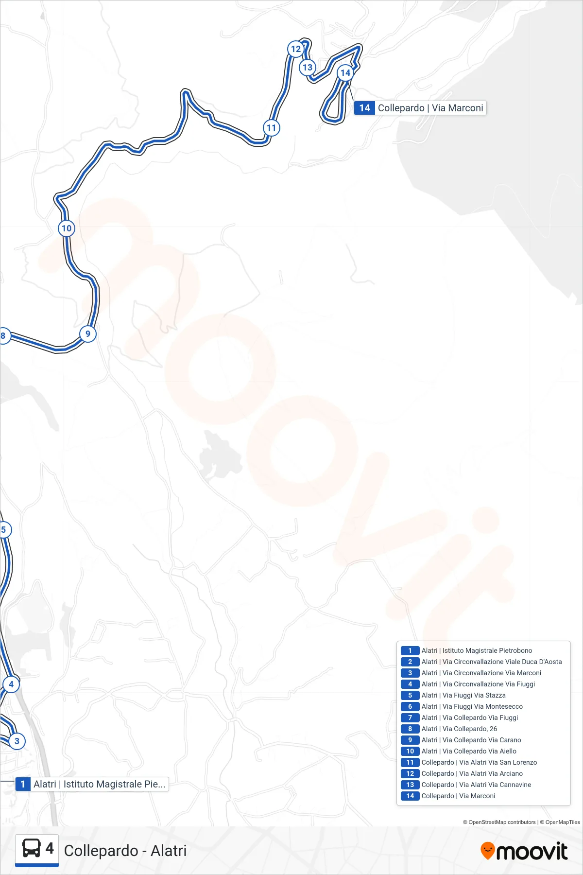 Linea 4 bus (Collepardo | Via Marconi) - Percorsi e fermate sulla mappa