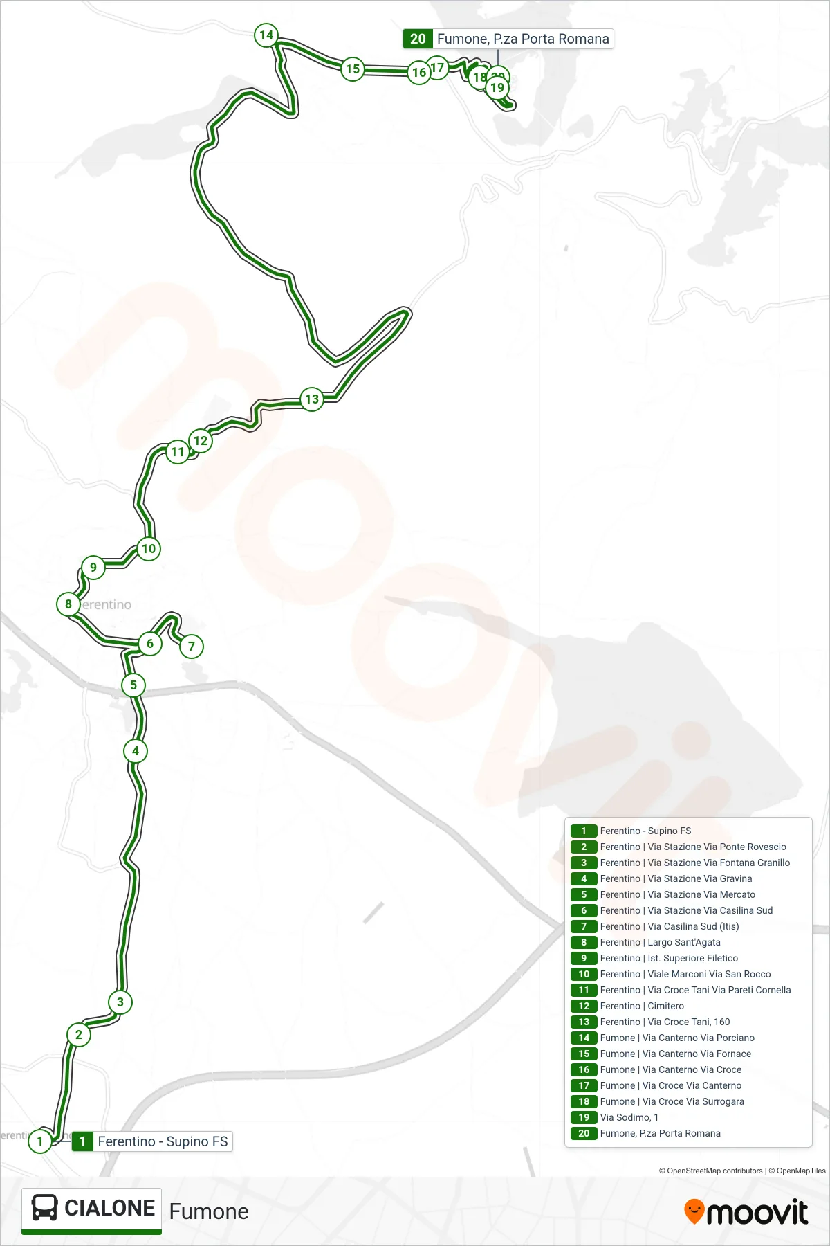 Linea CIALONE bus (Fumone) - Percorsi e fermate sulla mappa
