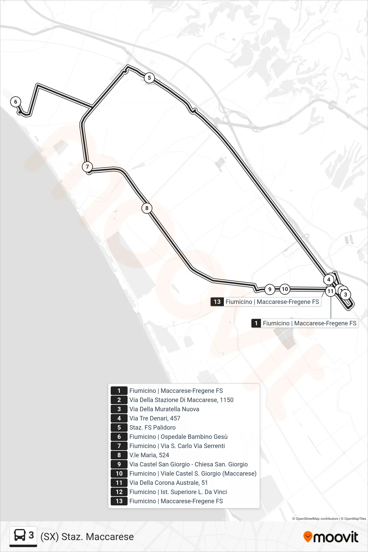 Linea 3 bus ((SX) Staz. Maccarese) - Percorsi e fermate sulla mappa