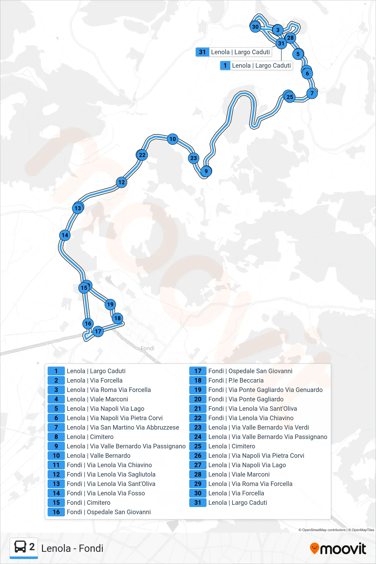 Linea 2 bus (Lenola | Largo Caduti) - Percorsi e fermate sulla mappa