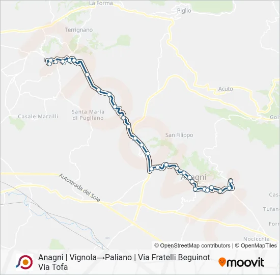 Percorso linea bus COTRAL
