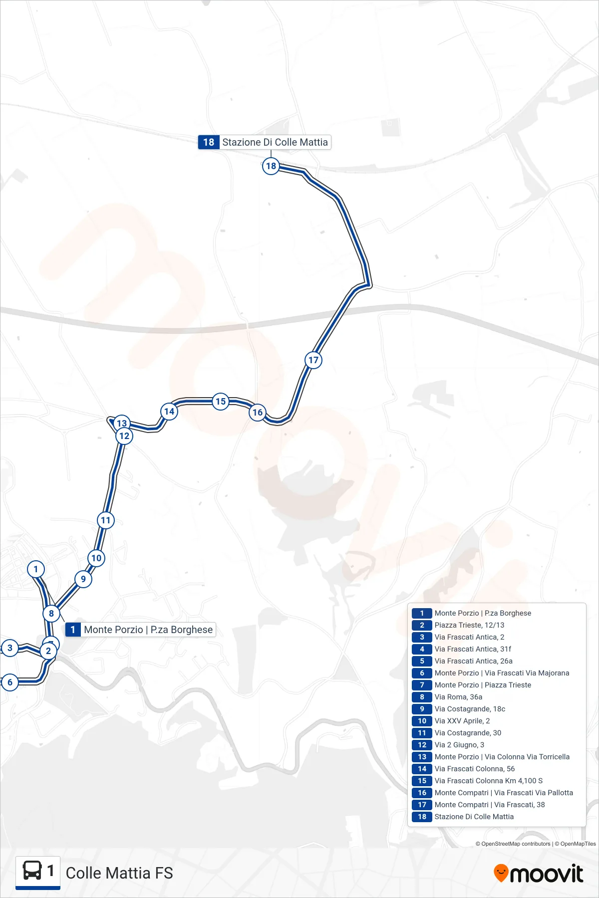 Linea 1 bus (Colle Mattia FS) - Percorsi e fermate sulla mappa