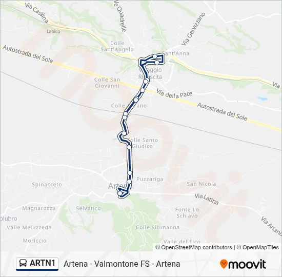 Percorso linea bus ARTN1