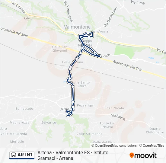 Percorso linea bus ARTN1