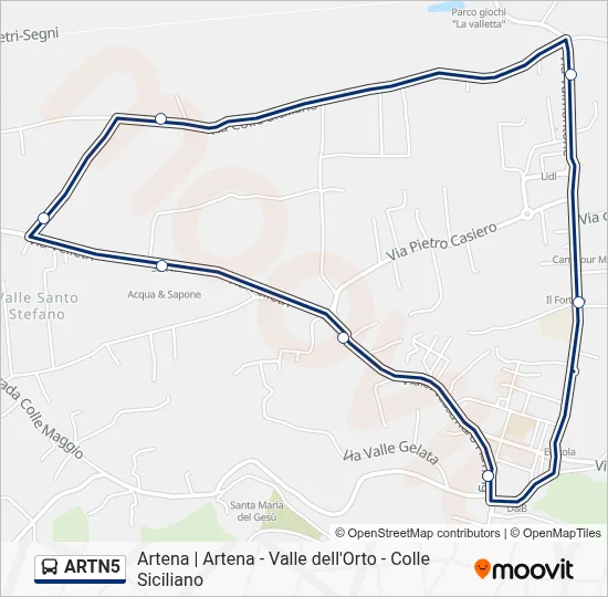 Percorso linea bus ARTN5
