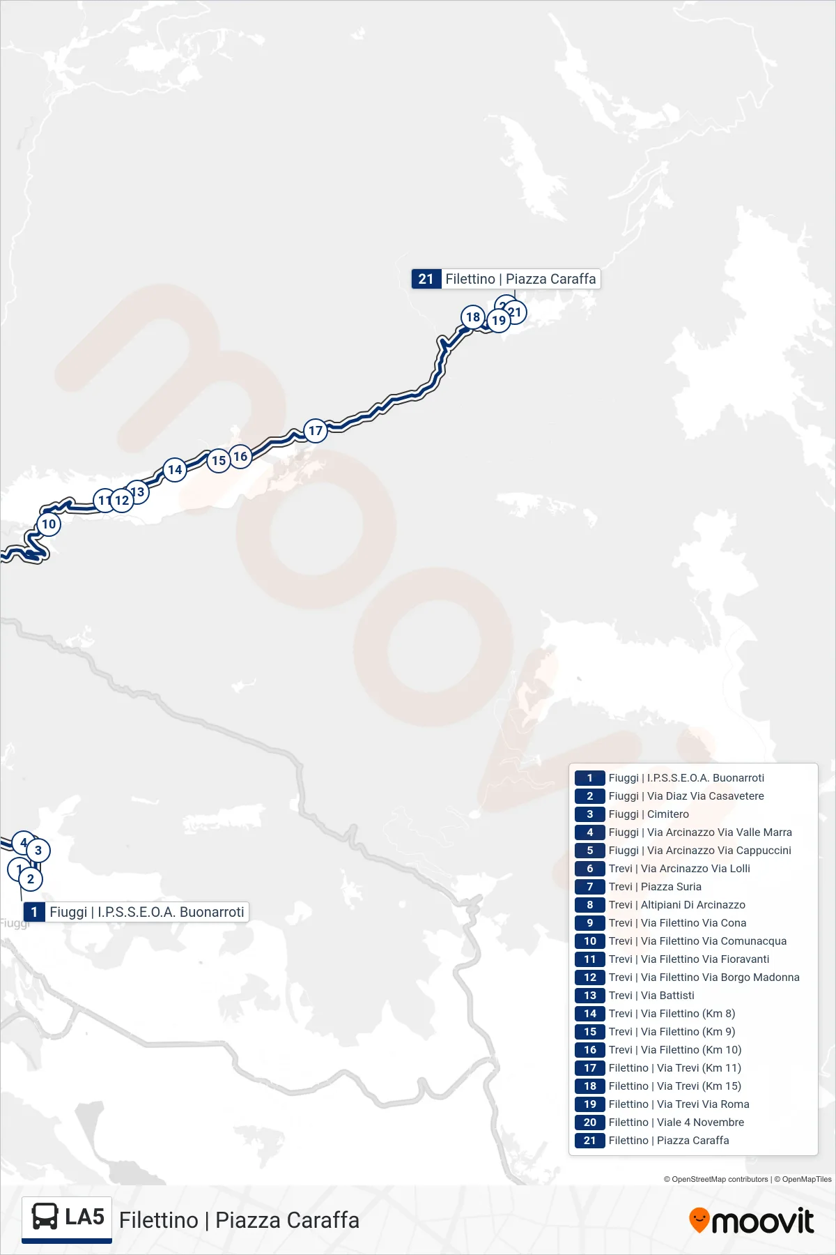 Linea LA5 bus (Filettino | Piazza Caraffa) - Percorsi e fermate sulla mappa