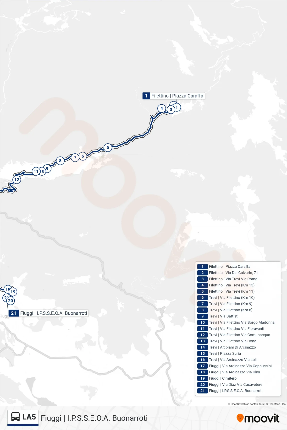 Linea LA5  bus (Fiuggi | I.P.S.S.E.O.A. Buonarroti) - Percorsi e fermate sulla mappa