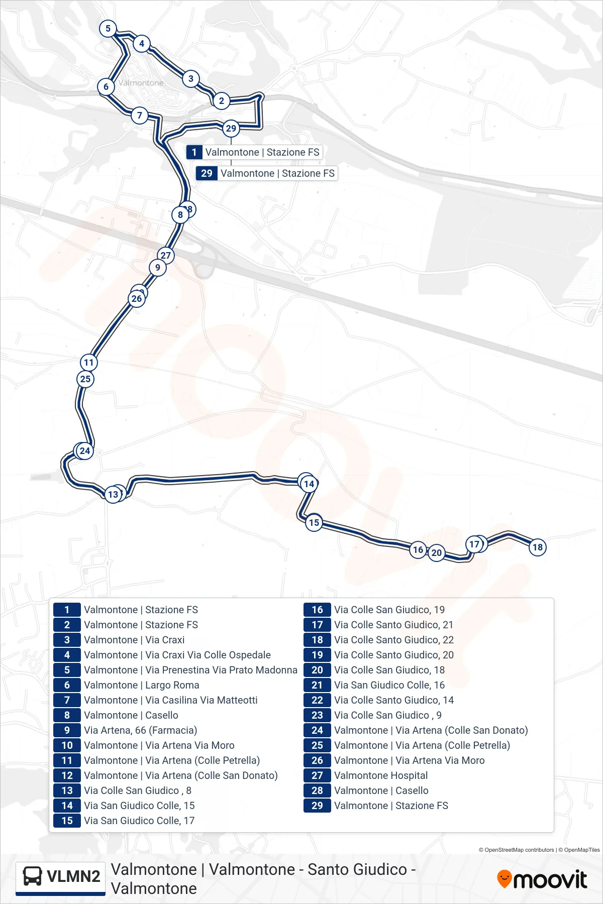 Linea VLMN2 bus (Valmontone - Santo Giudico - Valmontone) - Percorsi e fermate sulla mappa