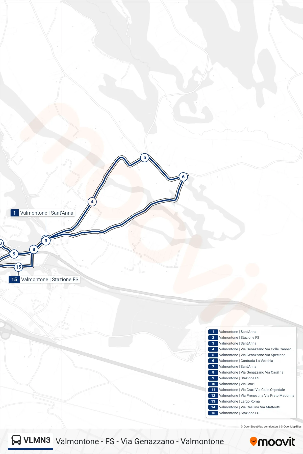Linea VLMN3 bus (Valmontone - FS - Via Genazzano - Valmontone) - Percorsi e fermate sulla mappa