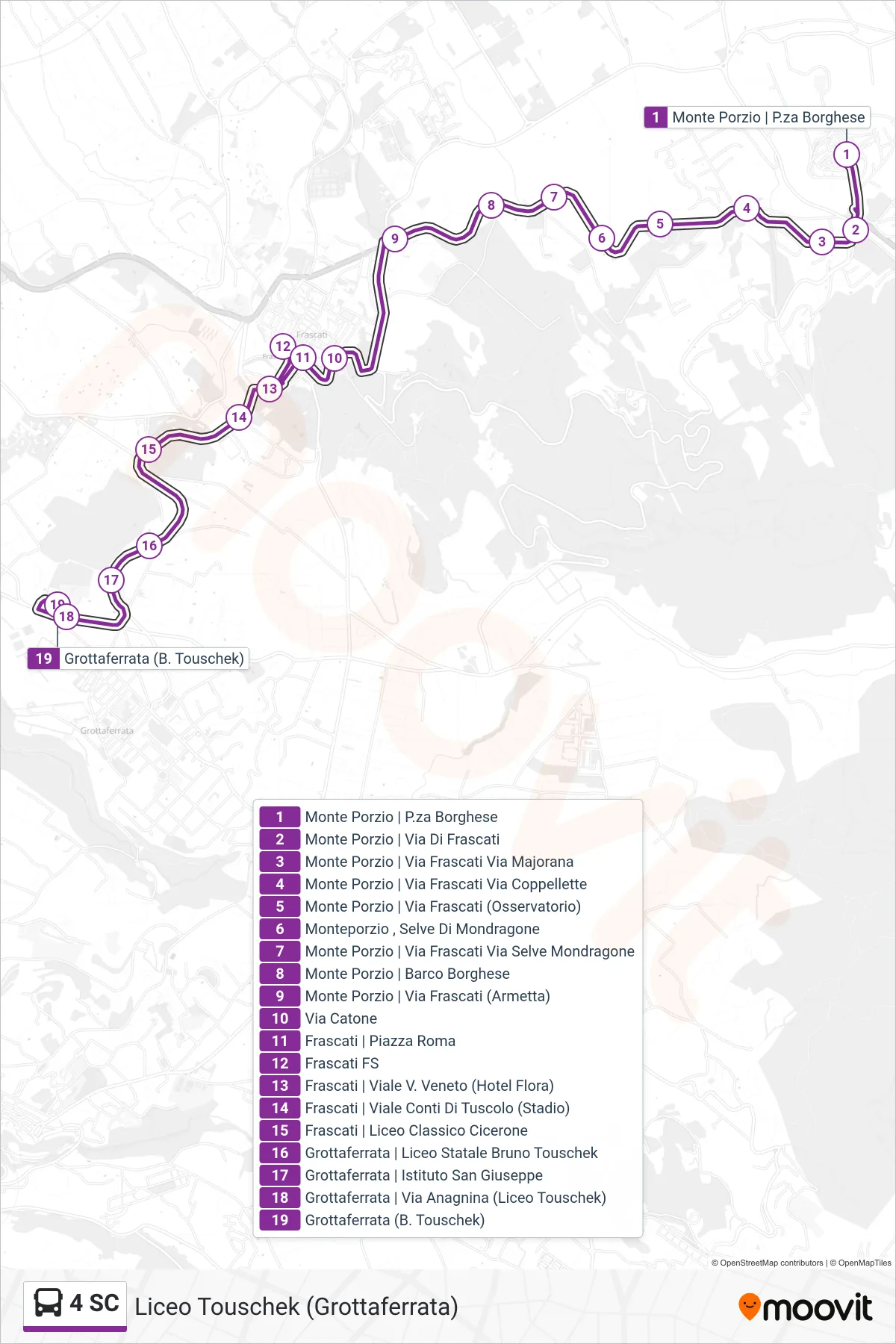 Linea 4 SC bus (Liceo Touschek (Grottaferrata)) - Percorsi e fermate sulla mappa