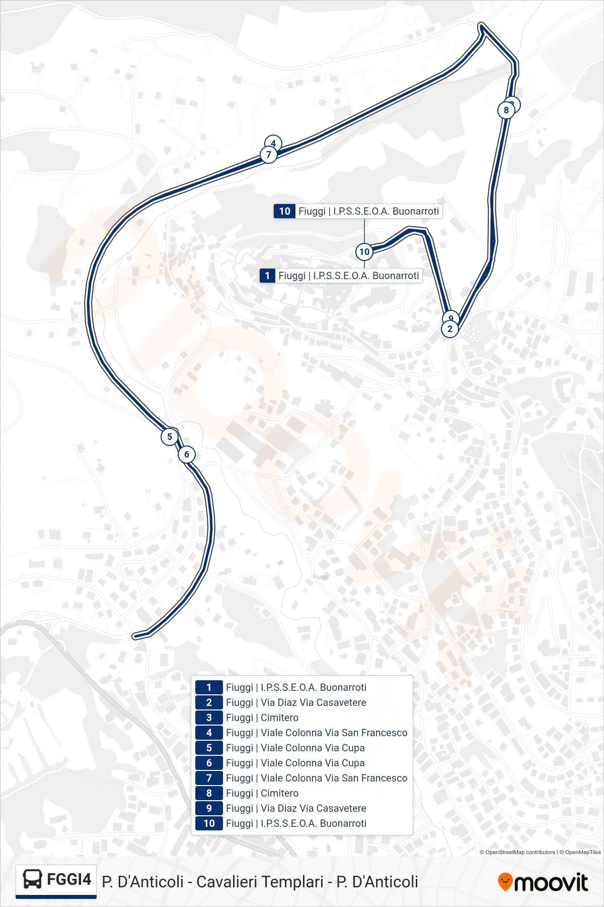 Linea FGGI4  bus (P. D'Anticoli - Cavalieri Templari - P. D'Anticoli) - Percorsi e fermate sulla mappa