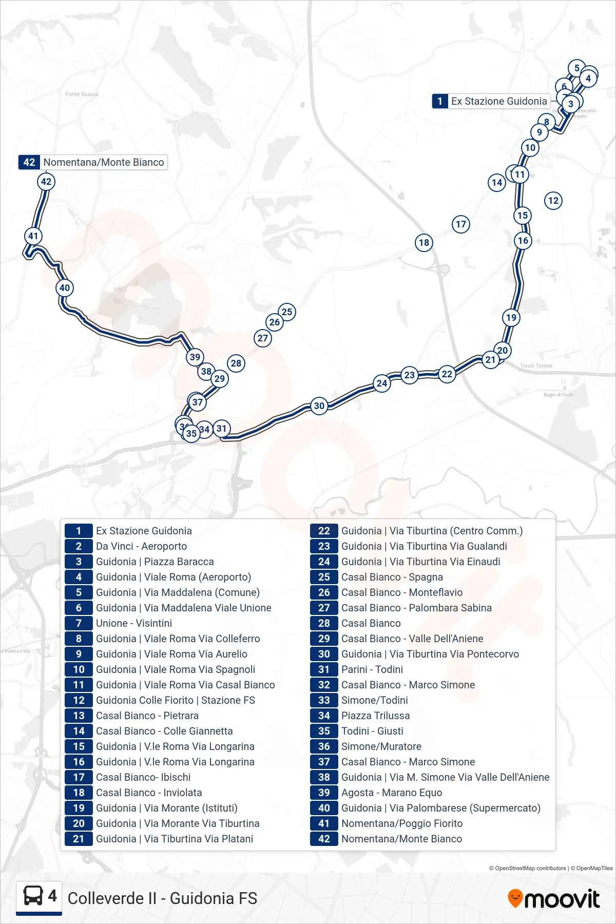 Linea 4 bus (COLLEVERDE II Nomentana/Monte Bianco) - Percorsi e fermate sulla mappa
