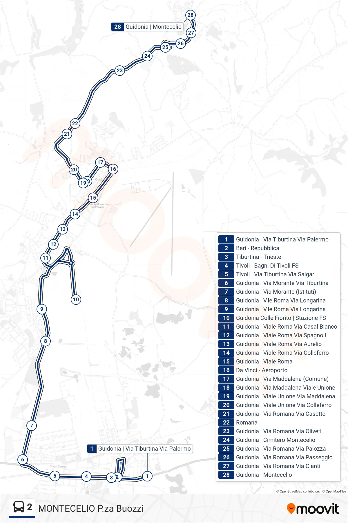 Linea 2 bus (MONTECELIO P.za Buozzi) - Percorsi e fermate sulla mappa
