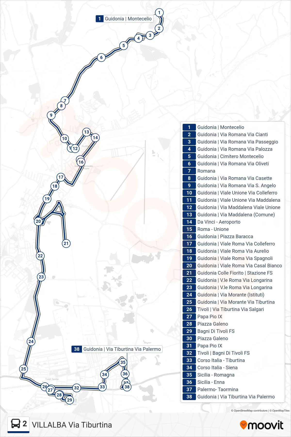 Linea 2 bus (VILLALBA Via Tiburtina) - Percorsi e fermate sulla mappa
