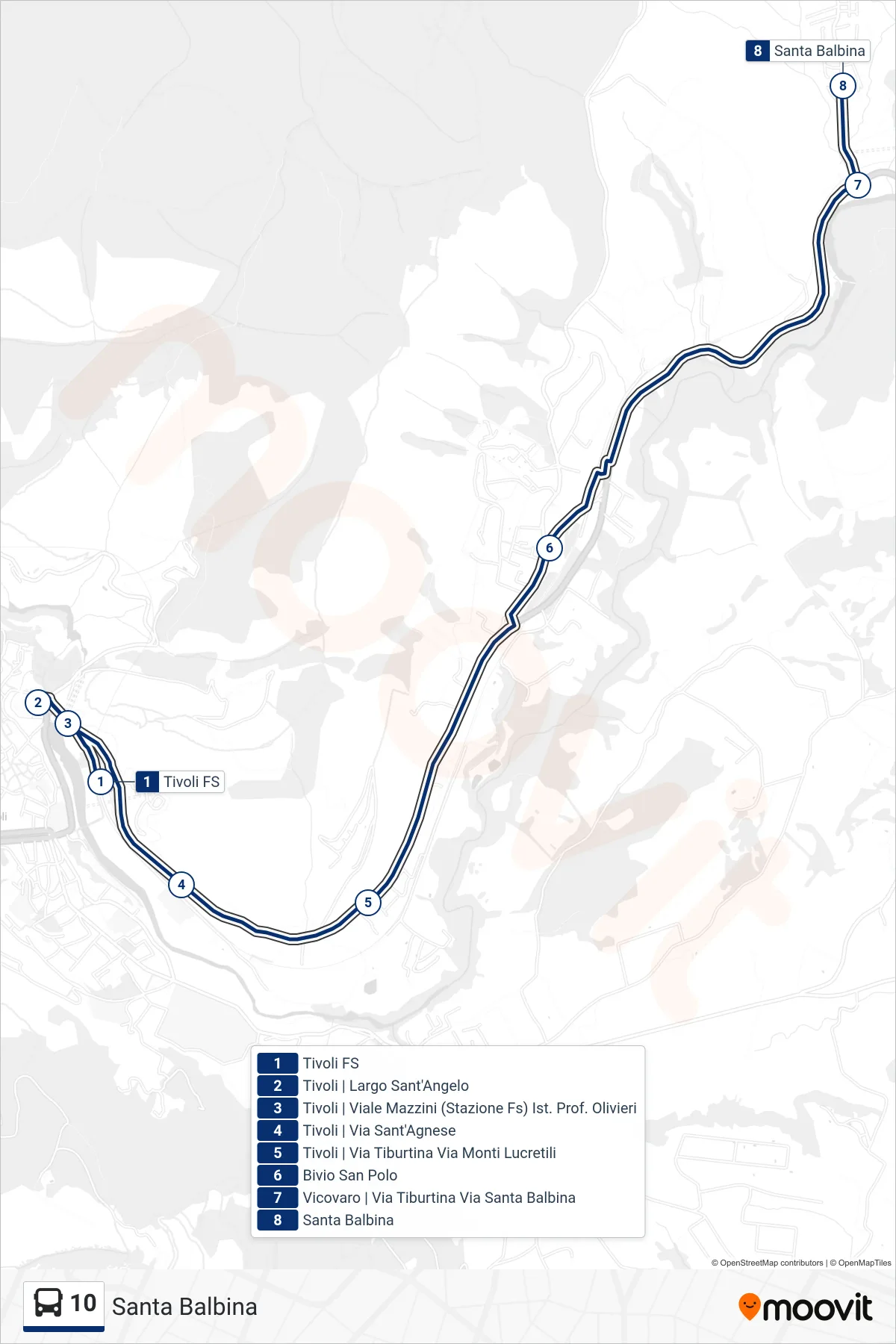 Linea 10 bus (Santa Balbina) - Percorsi e fermate sulla mappa