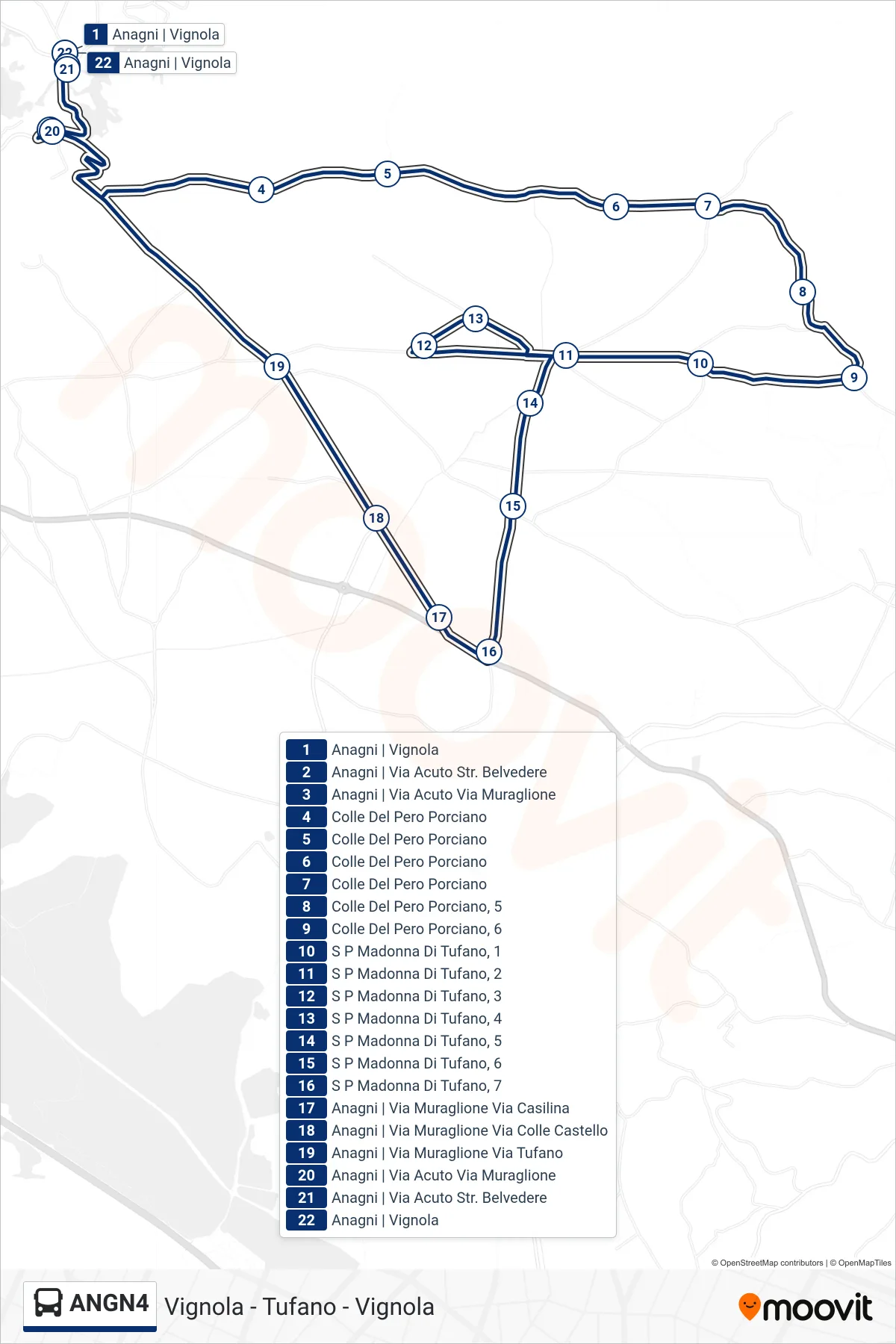 Linea ANGN4  bus (Vignola - Tufano - Vignola) - Percorsi e fermate sulla mappa