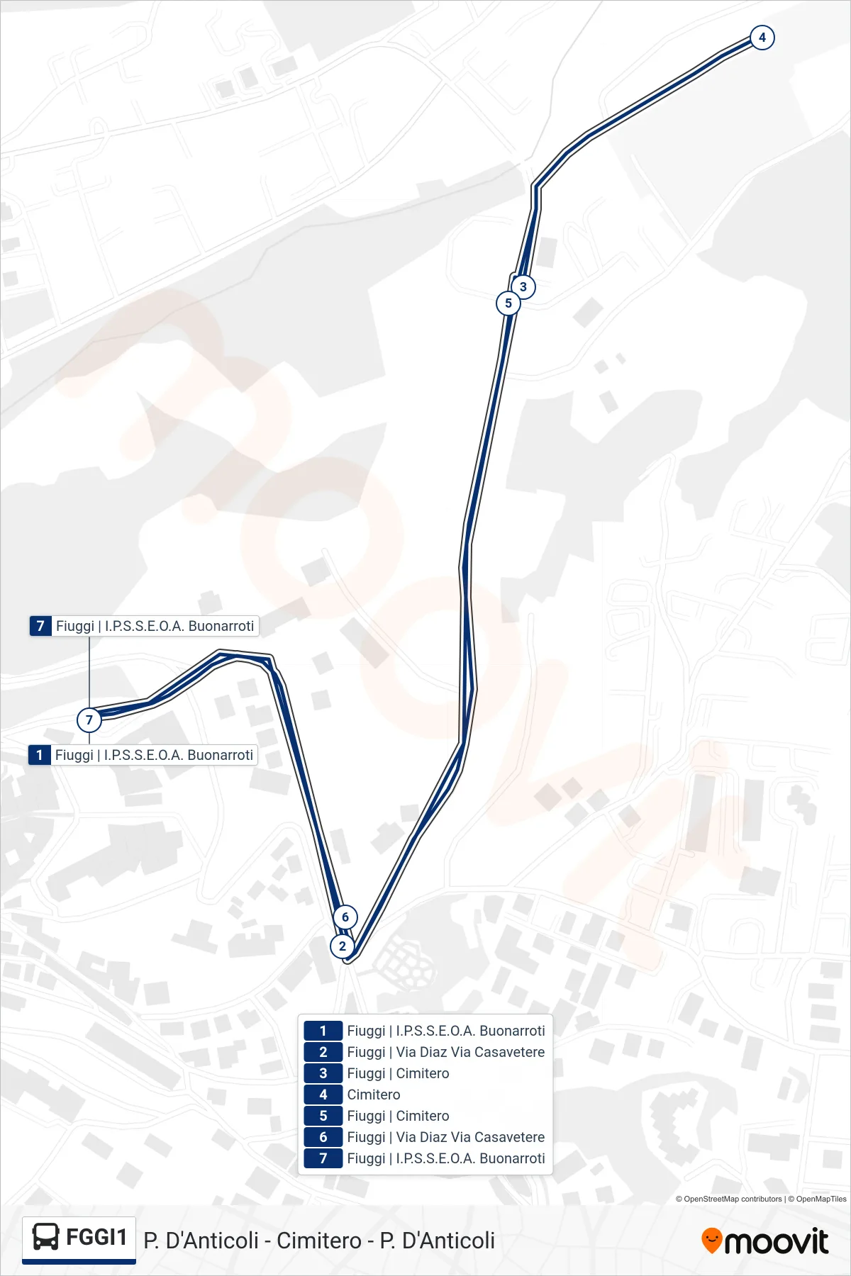 Linea FGGI1  bus (P. D'Anticoli - Cimitero - P. D'Anticoli) - Percorsi e fermate sulla mappa