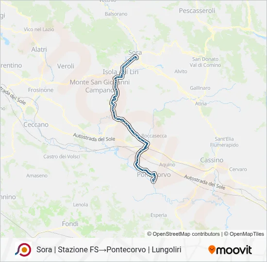 Percorso linea bus COTRAL
