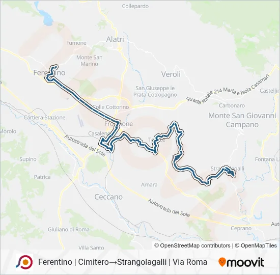 Percorso linea bus COTRAL