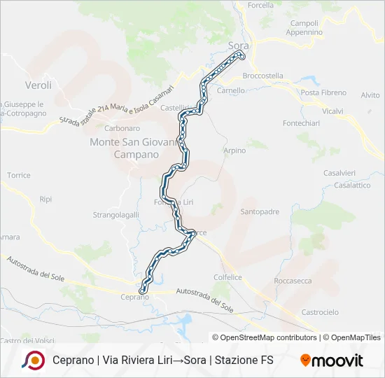 Percorso linea bus COTRAL