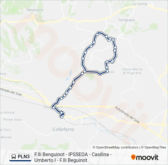 Percorso linea bus PLN3