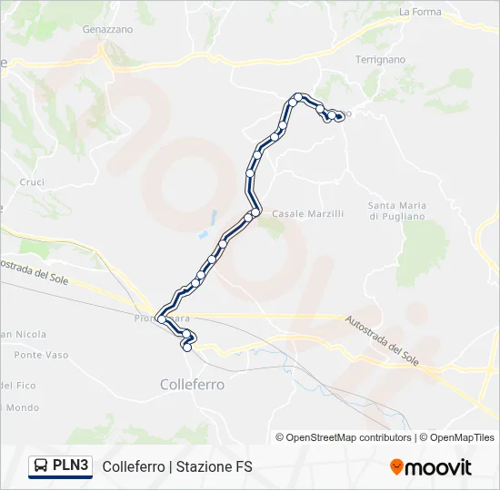 Percorso linea bus PLN3