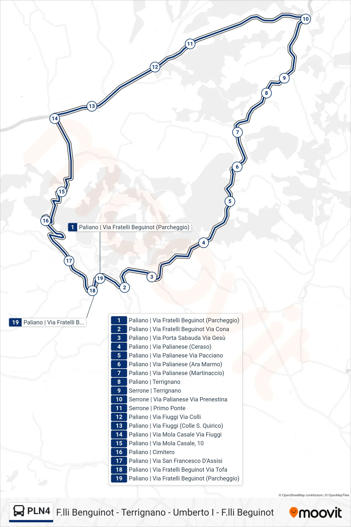 Linea PLN4 bus (F.lli Benguinot - Terrignano - Umberto I - F.lli Beguinot) - Percorsi e fermate sulla mappa